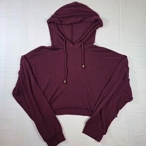 Californian Stitch maroon crop pullover hoodie